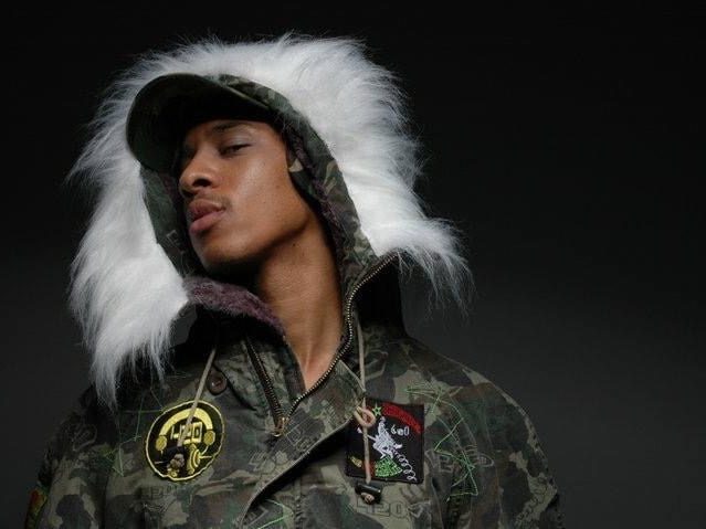 The camo jacket shot in the studio