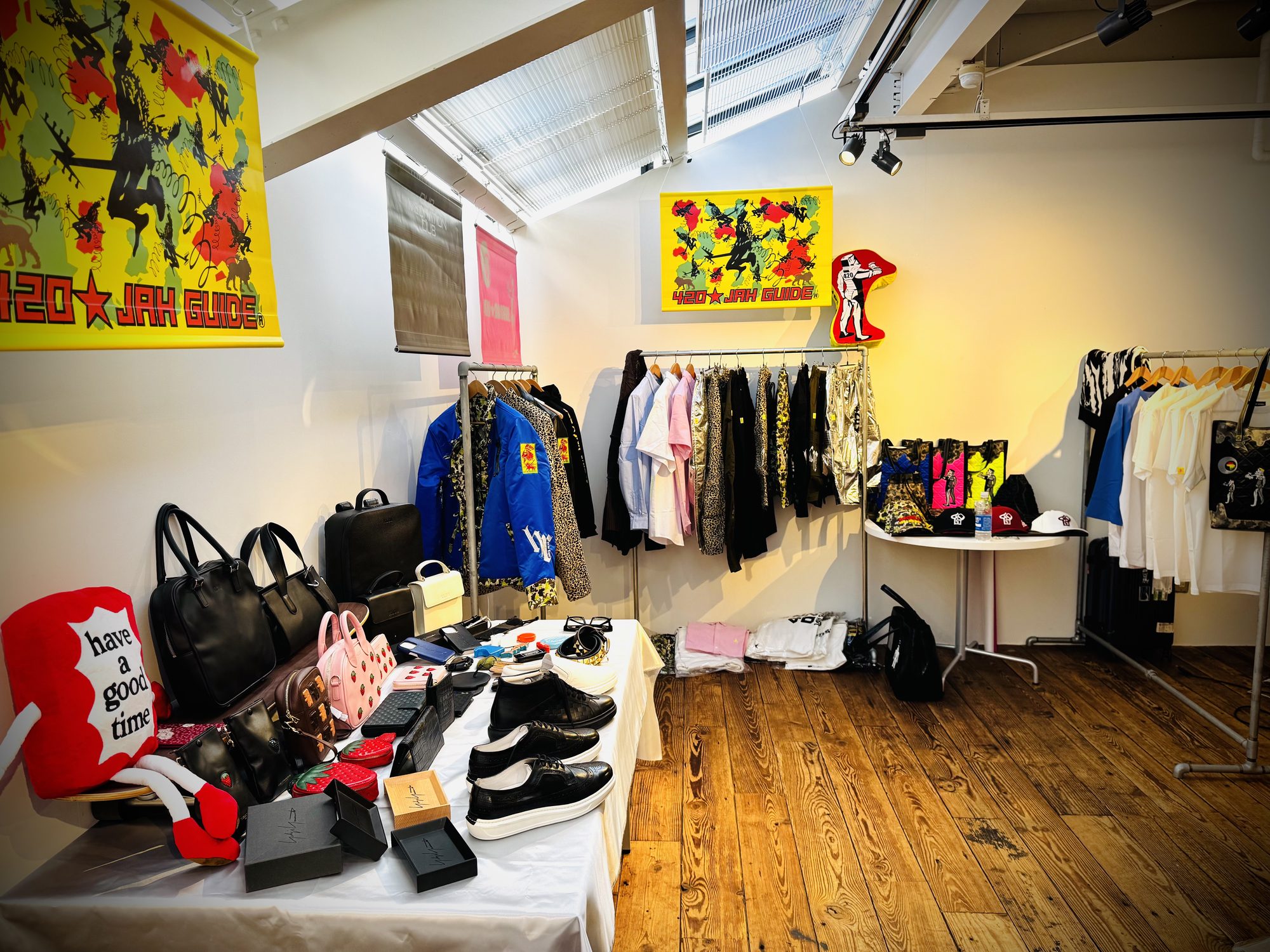 The Tokyo showroom, racks and table set for the 2026 exhibition